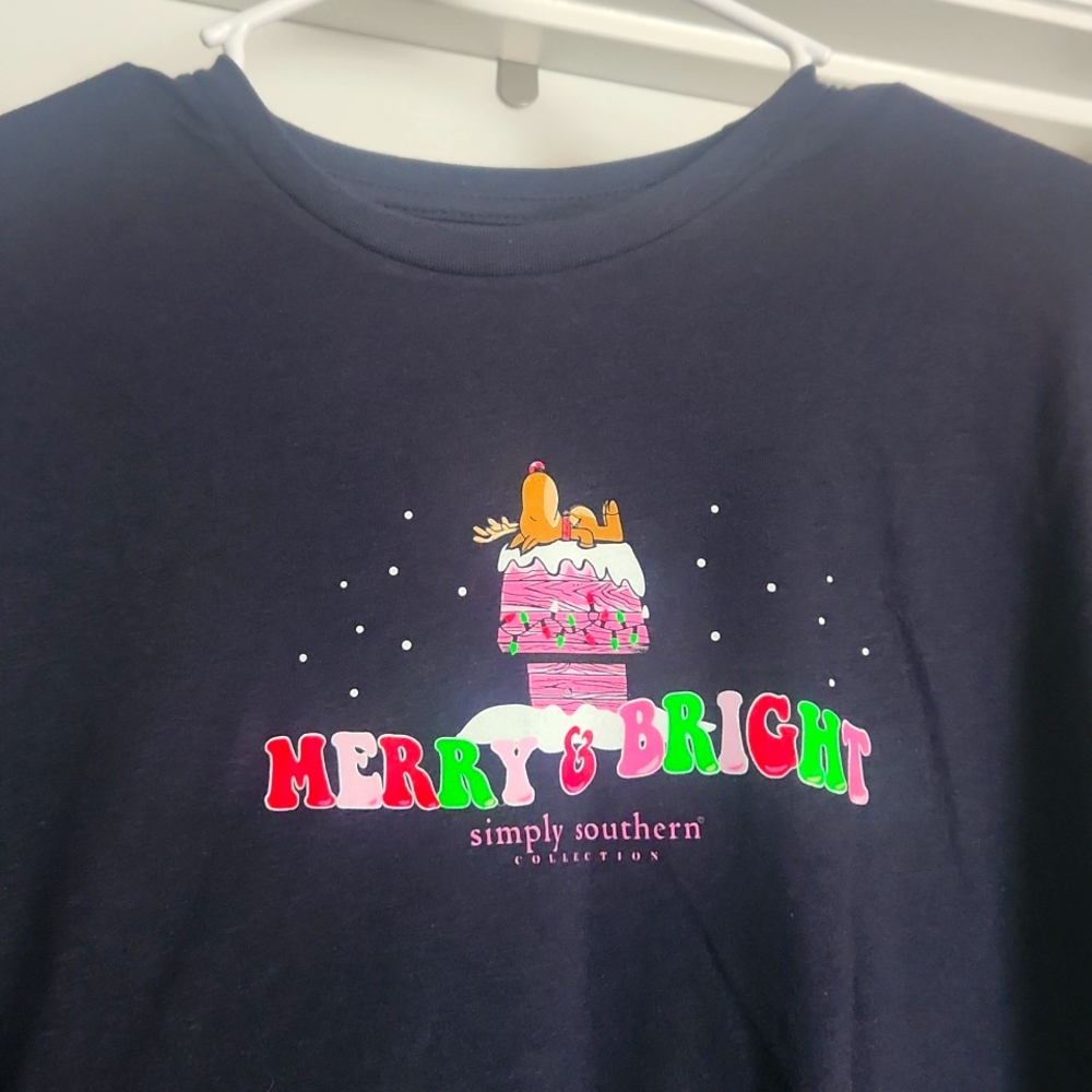New Simply Southern Girls Christmas Long Sleeve Merry and Bright Shirt